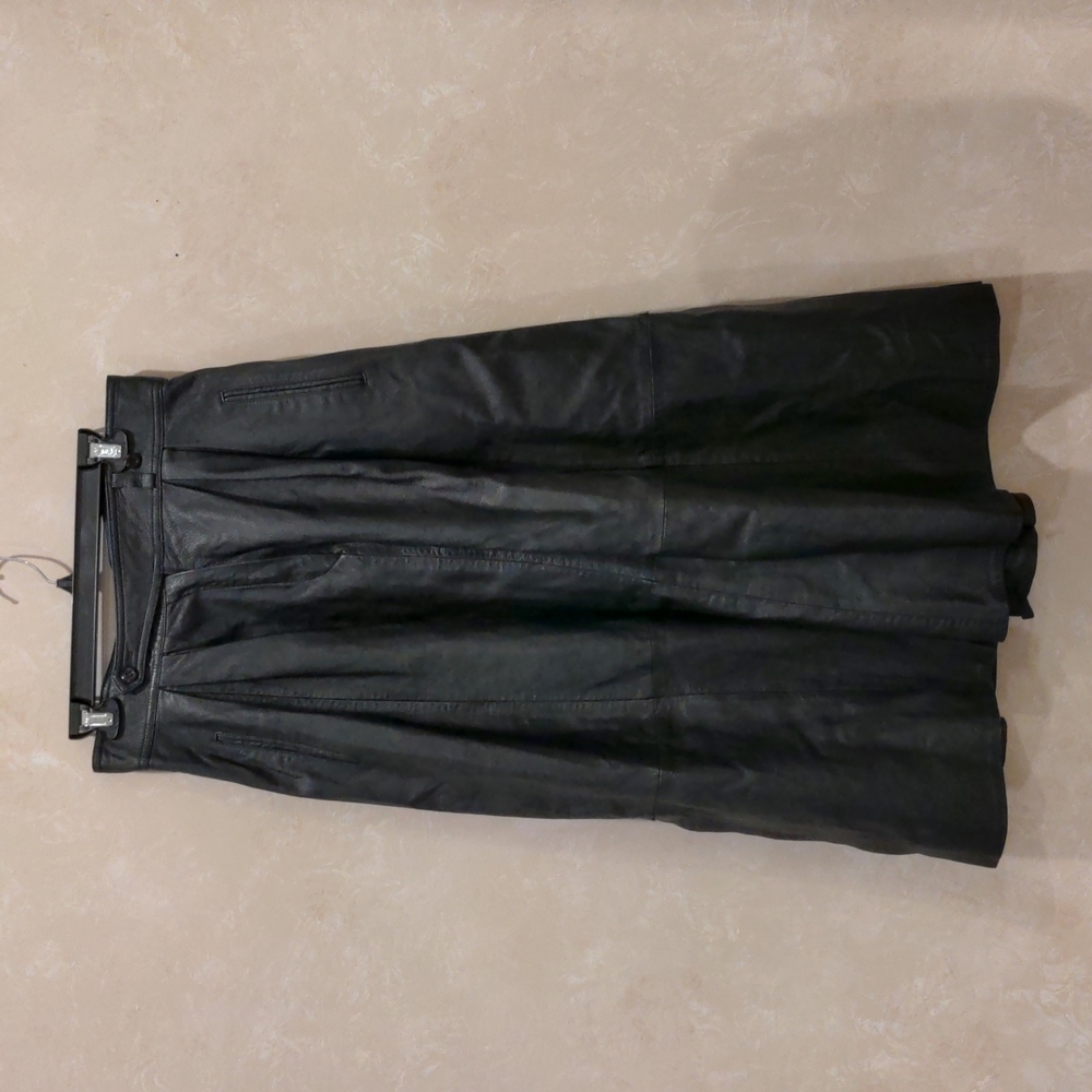 100% leather black skirt, custom-made in Hong Kong, 3 ft long maxi length, lined